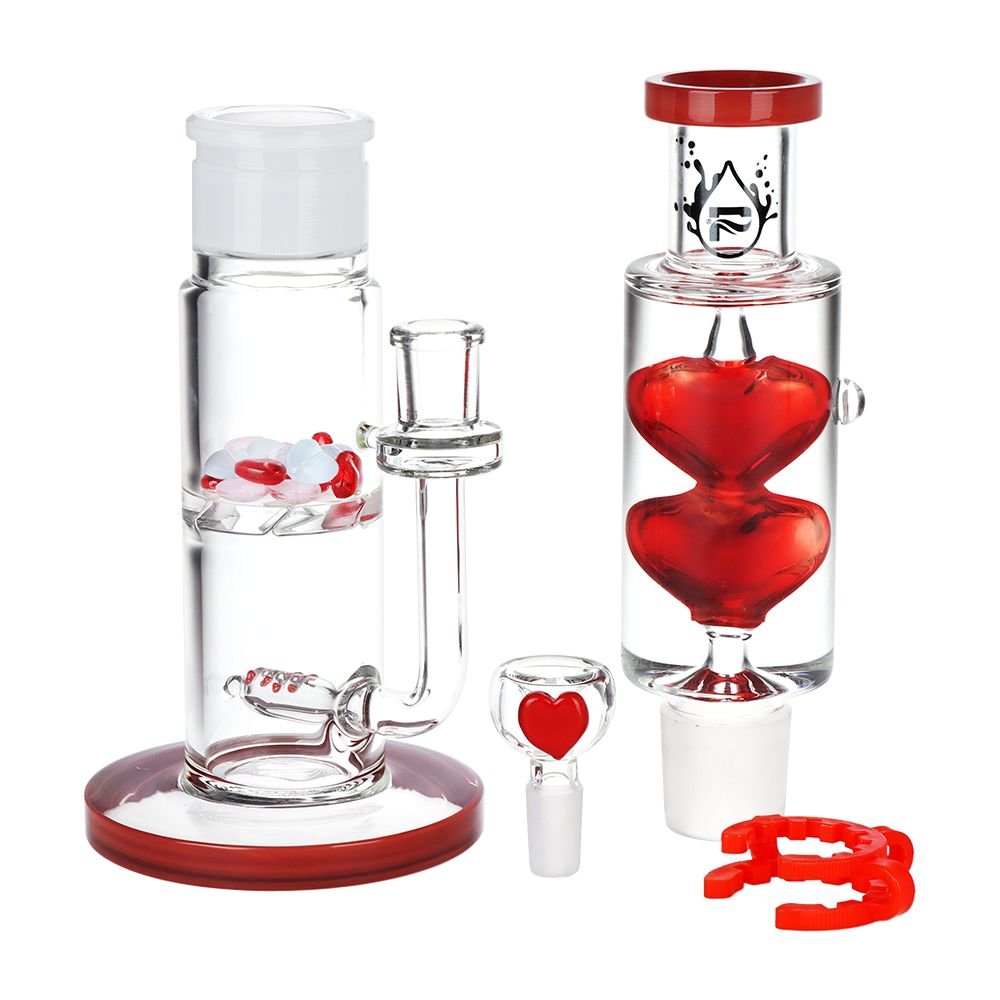 Pulsar Glycerin Hearts Glass Water Pipe with Gem Hearts - 13.75" / 14mm F - Image 3
